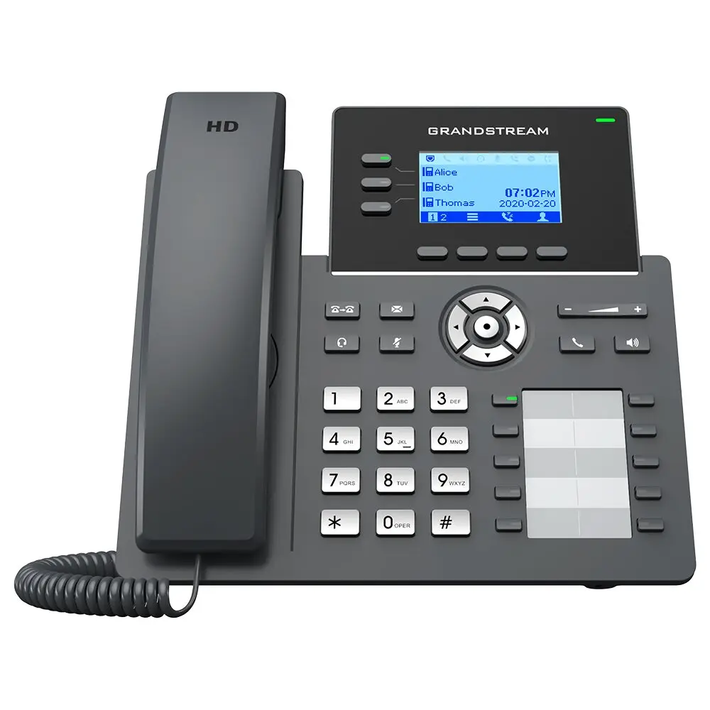 Grandstream Essential P Phone - 6 SIP Accounts - 3 Lines - 2x GbE PoE - 132x64 (2.7") Backlit LCD - 8 BLF Keys - No PSU