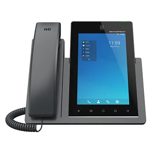 Grandstream IP Video Phone - 16 SIP Accounts - 16 Lines - 2x GbE PoE - Wi-Fi - 1280x800 (7.0") Touch Screen Color LCD - 2MP Camera - Android 11 - 12V/1.5A PSU