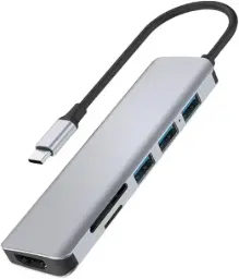 [USB-C TO HD USB3 PD SD TF 7 IN 1] 7 in 1 Ports Aluminum Alloy USB-C Hub 100W, Multi-function, High speed transmit, Adapter Portable, Mini Size, Portable & Modern design - Gray