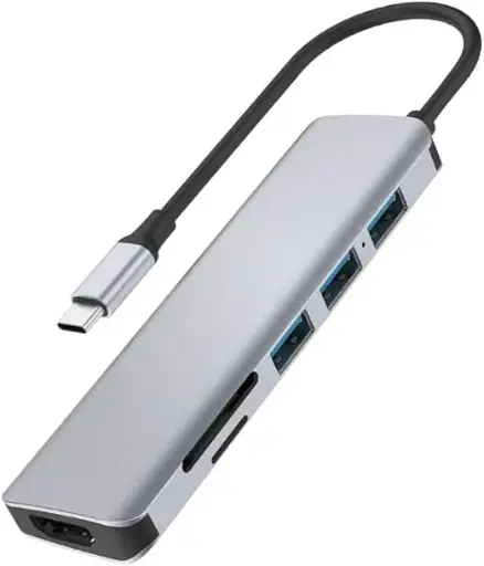 [USB-C TO HD USB3 PD SD TF 6 IN 1] 6 in 1 Ports Aluminum Alloy USB-C Hub 100W, Multi-function, High speed transmit, Adapter Portable, Mini Size, Portable & Modern design - Gray